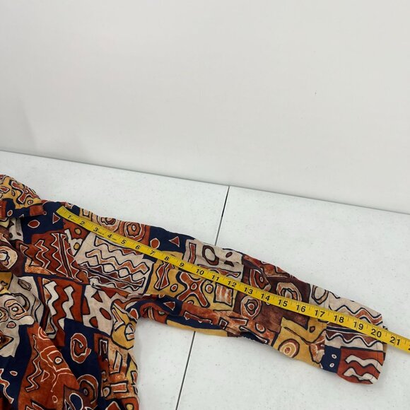 Ali Miles Women's XL Button Down Shirt Rust Navy Mosaic Wearable Art Lagenlook - Picture 6 of 10